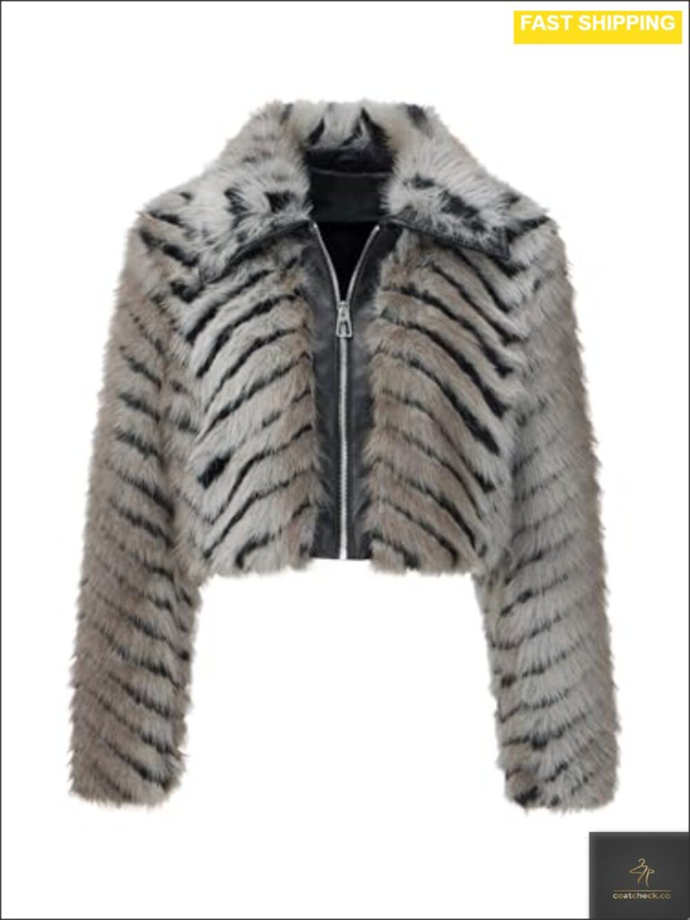Faux Fur Cropped Jacket Fluffy Fleece Zip Coat Slim Fit Fall Winter